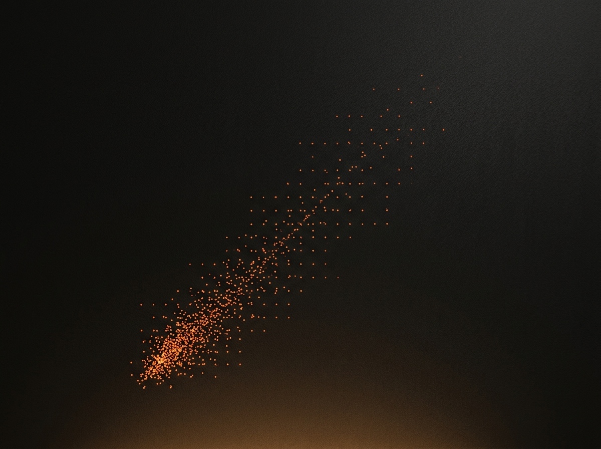 Ember particles forming an ordered rising constellation against near-black, representing the Creative Studio